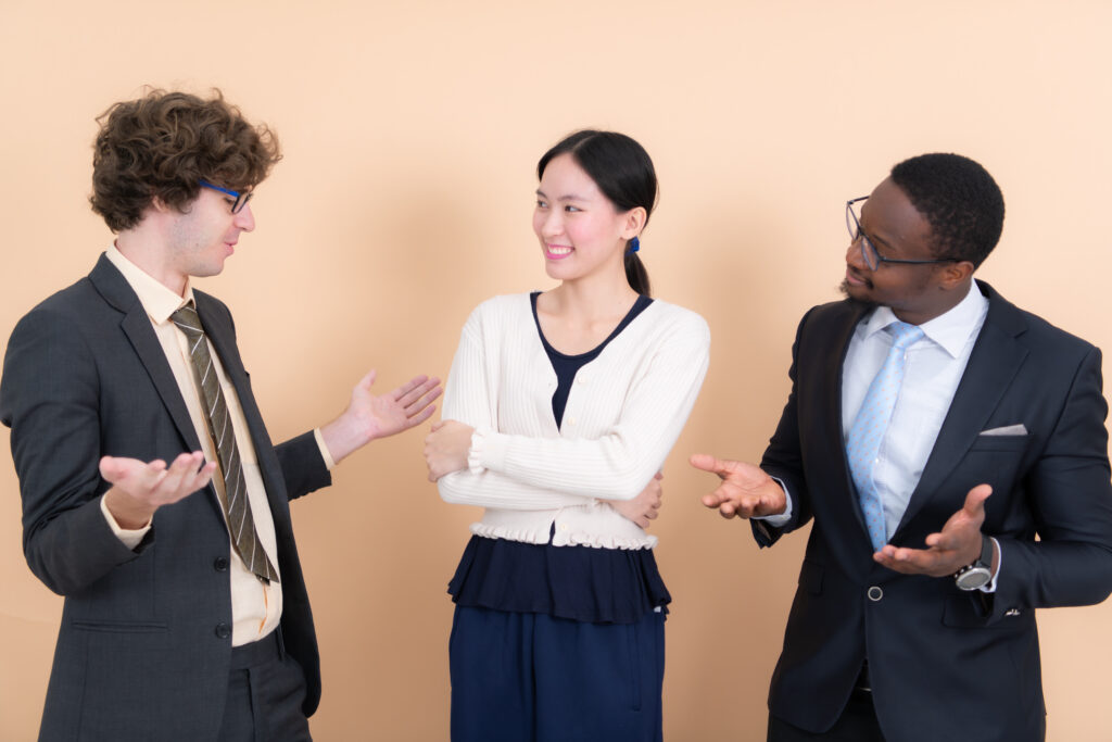Young professionals getting into sales through an awkward conversation